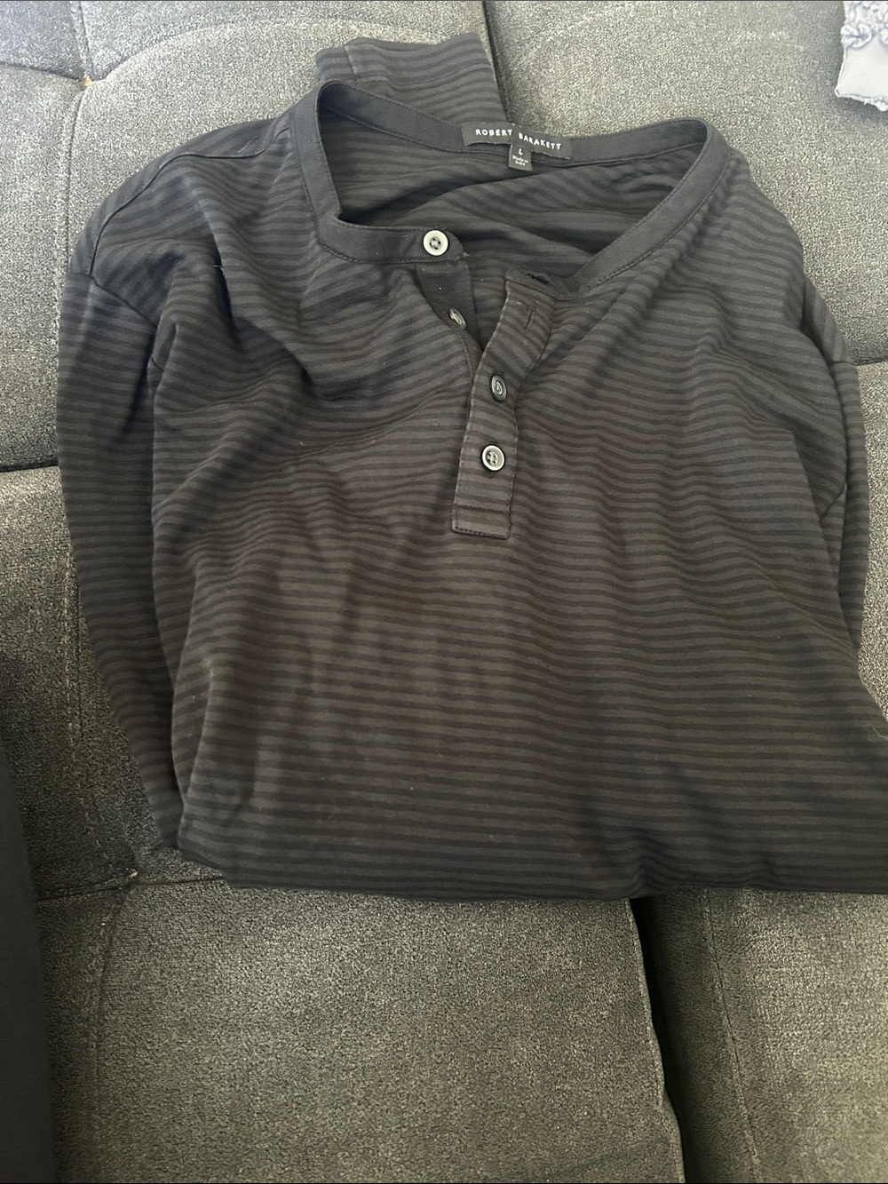 Robert Barakett Black Striped Henley Long Sleeve